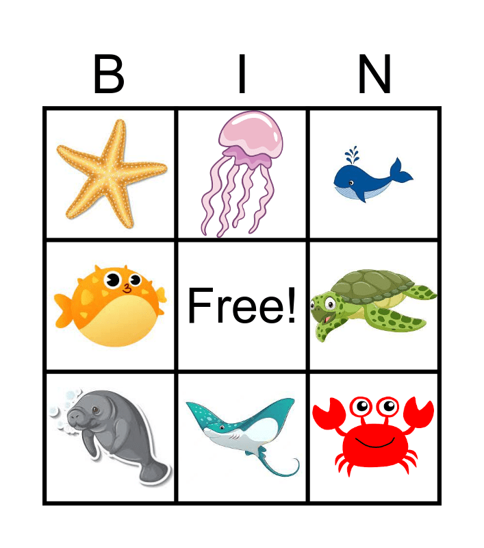 Sea Animals Bingo Card