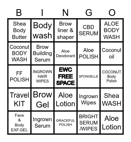 EWC Products Bingo Card