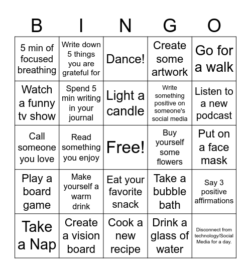 Naturholistic DIGITAL Self-Care BINGO Card