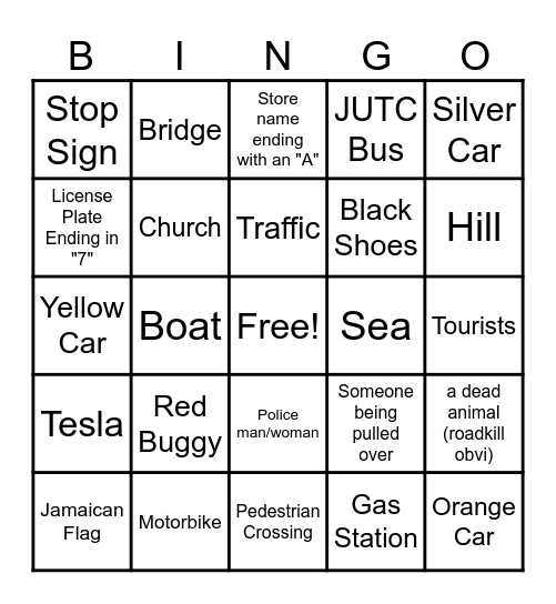 Bus Bingo Card