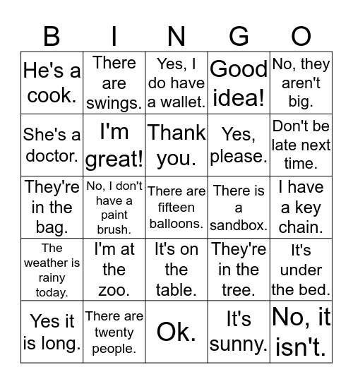 Smart English 2 Unit 1-14 Bingo Card
