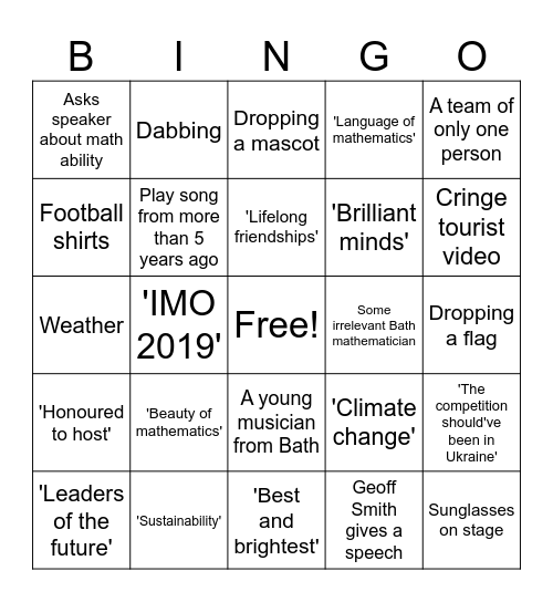 IMO 2024 opening ceremony Bingo Card