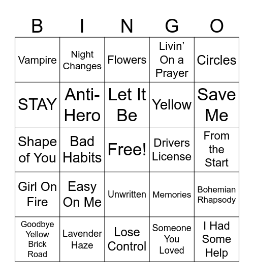 Thrive Bingo Card