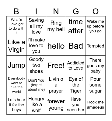 80's Bingo Card