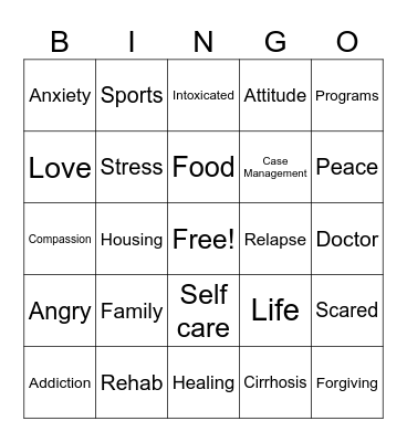 Recovery Bingo Card