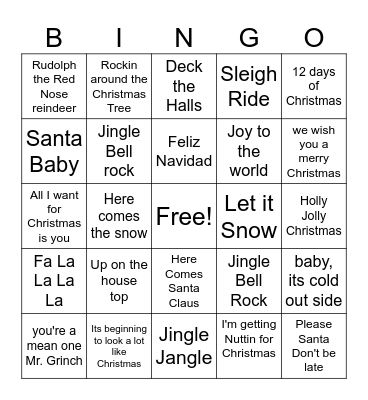 Christmas Music Bingo Card