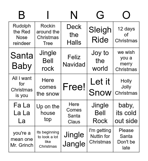 Christmas Music Bingo Card
