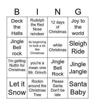 Christmas Music Bingo Card