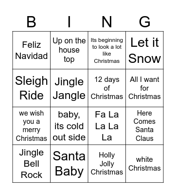 Christmas Music Bingo Card
