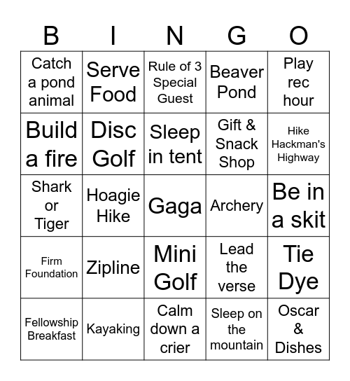 Support Staff Spruce Lake Bingo Card