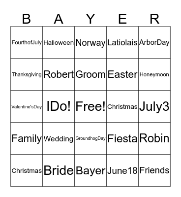 Robert & Robin=========================== Bingo Card