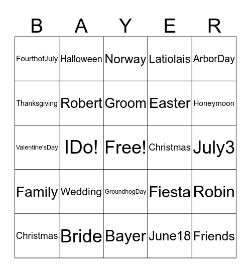 Robert & Robin=========================== Bingo Card