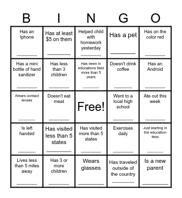Buddy Bonding Icebreaker Bingo Card