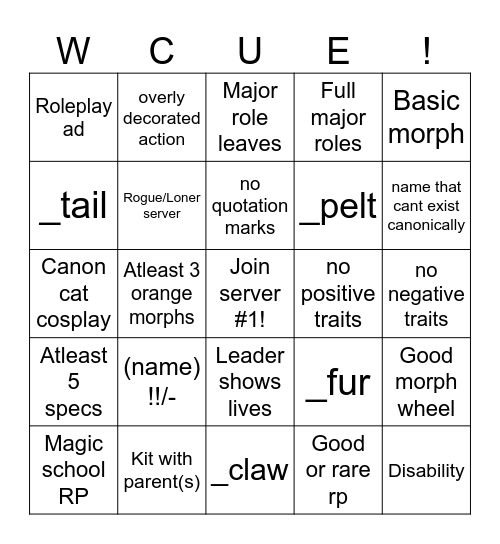 WCUE bingo Card