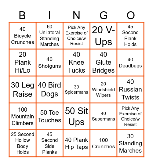 Core Bingo Card