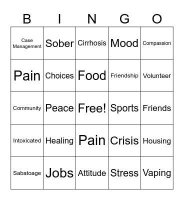 Recovery Bingo Card