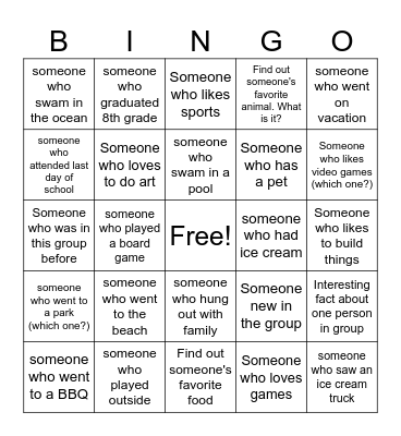 Summer Get to Know You Bingo Card