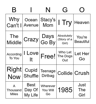 One-Hit Wonders of the 21st Century Bingo Card
