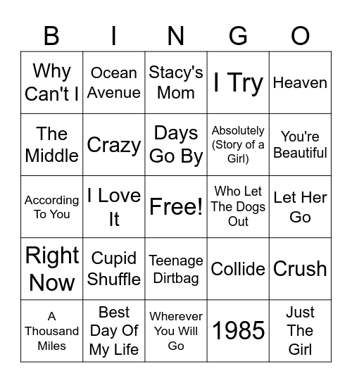 One-Hit Wonders of the 21st Century Bingo Card