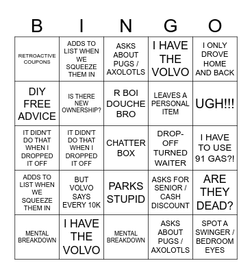 Shop Bingo Card