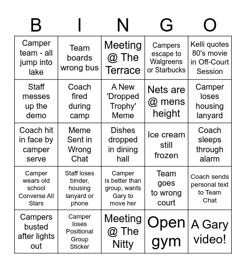 VOLLEYBALL CAMP Bingo Card