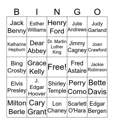 Famous People Bingo Card