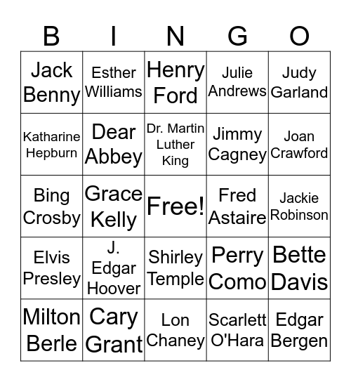 Famous People Bingo Card