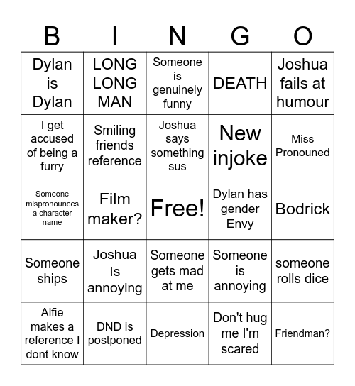 DND bingo UPDATED Bingo Card