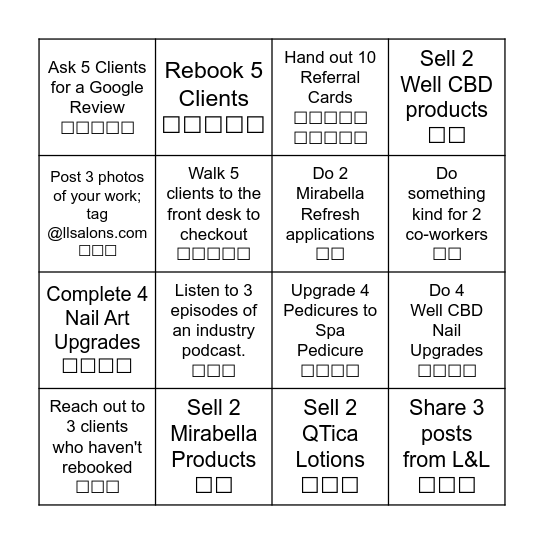 NAIL TECH BINGO CHALLENGE! (8/1-8/14/24) Bingo Card