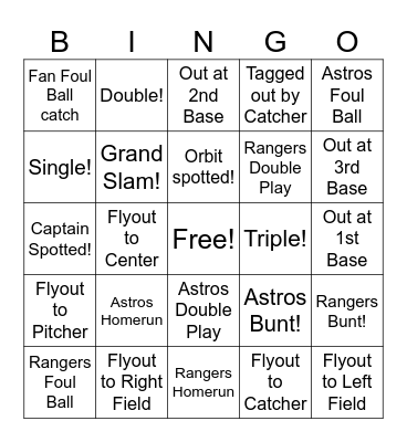 Baseball Bingo Card