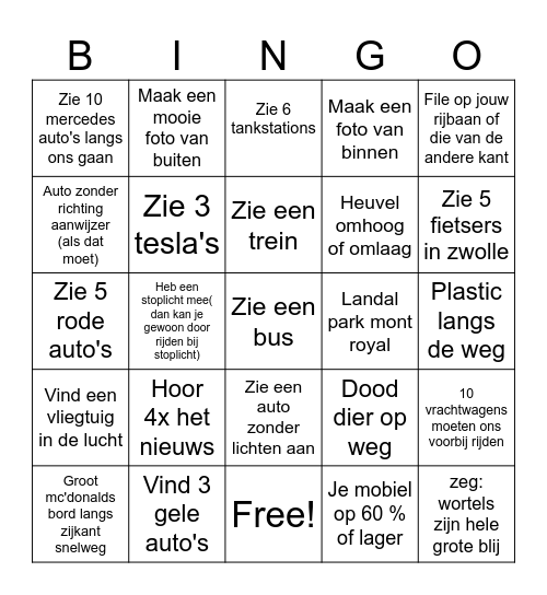 Rit naar vakantie Bingo Card