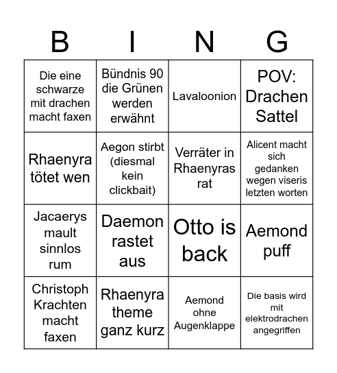 HOTD S2 E5 Bingo Card