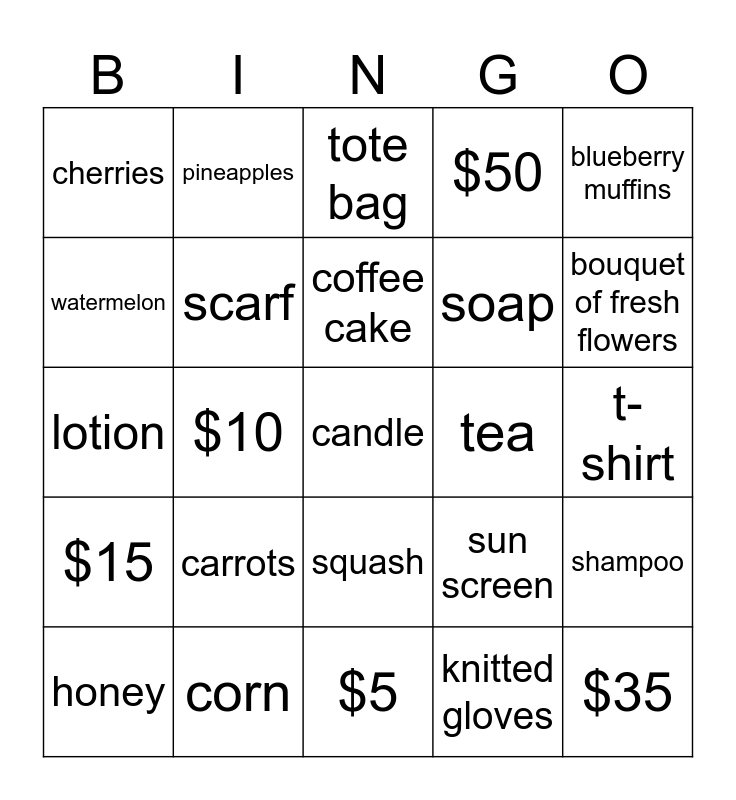 Farmers' Market Bingo Card