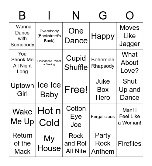 Music Bingo #1 Bingo Card