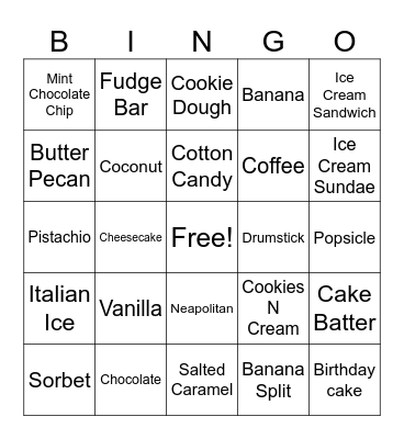 ICE CREAM Bingo Card