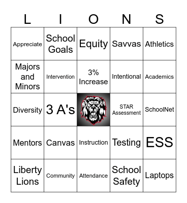 Liberty Lions Back to School Bingo Card