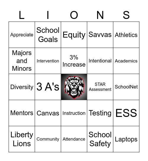 Liberty Lions Back to School Bingo Card