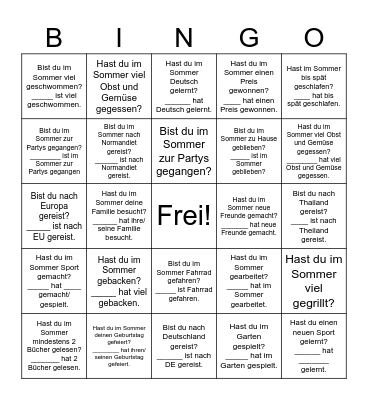 Sommerferien 2024 Bingo Card