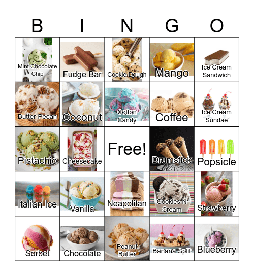 ICE CREAM Bingo Card