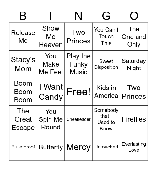 ONE HIT WONDERS Bingo Card