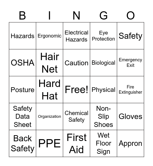 Workplace Safety BINGO! Bingo Card
