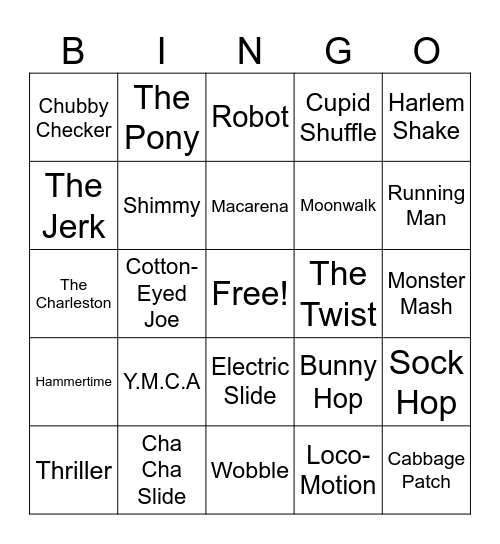 Dance Crazes Bingo Card