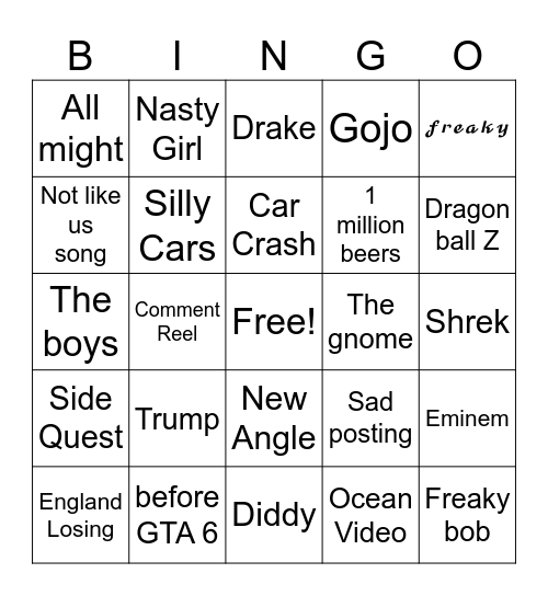 Slop a gram Bingo Card