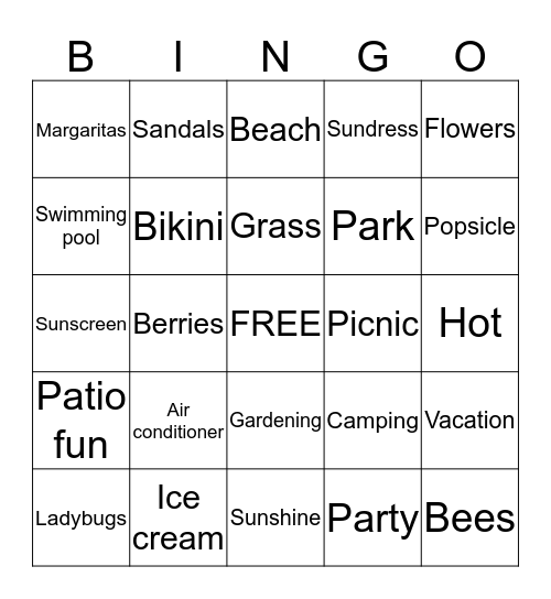 Summer Fun Bingo Card