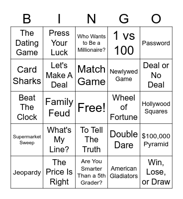 Game Time! Bingo Card