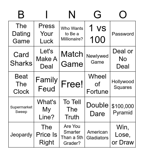 Game Time! Bingo Card