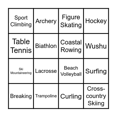 Olympic Bingo Card