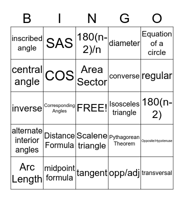 Geometry Bingo Card