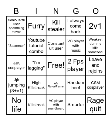 TSB Bingo Card