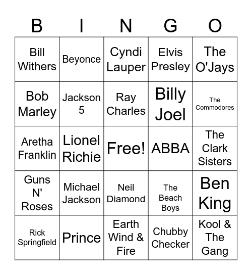 Artist Bingo Card